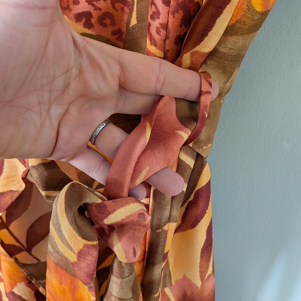 Vintage Ashley Steward Tropical Wrap Dress 18 Orange Midi Floral Sleeveless Luau - Picture 5 of 7